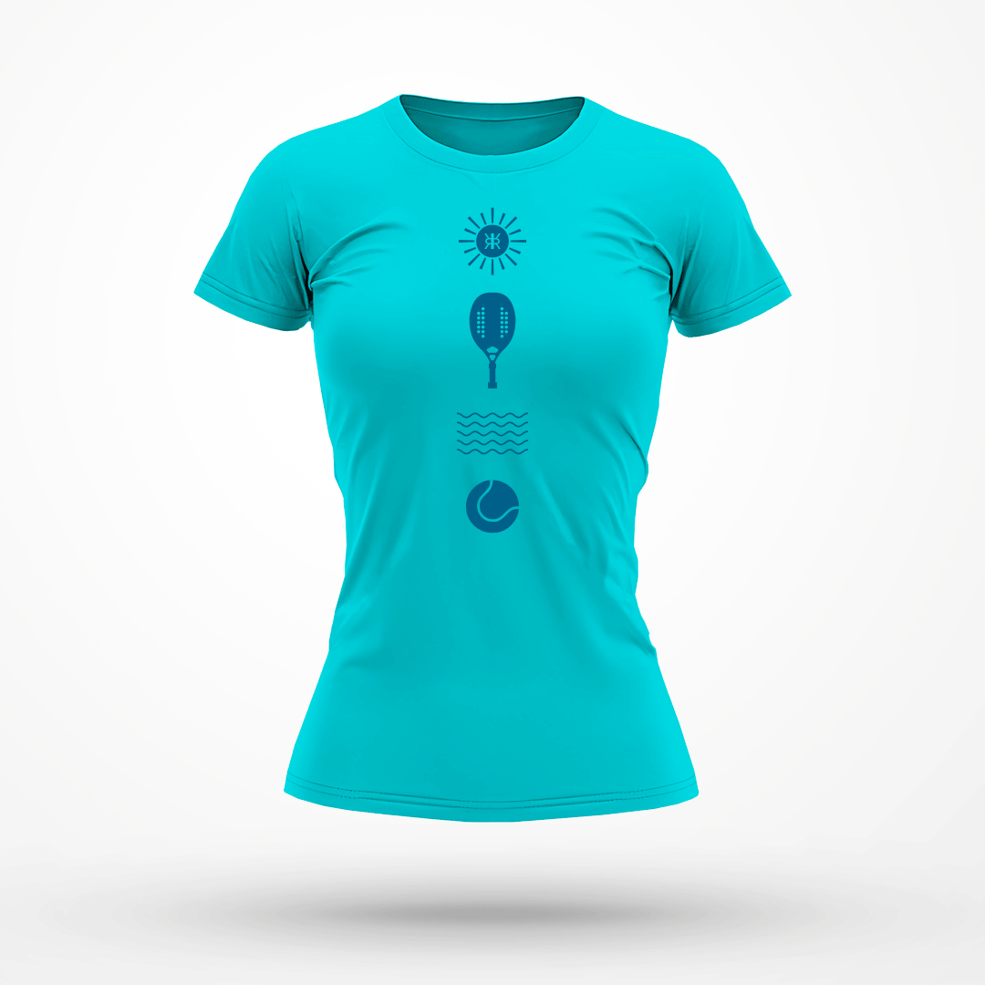 Camiseta Feminina Rezgatte Beach Tennis - Sol, Raquete, Água e Bolinha -  Azul - Rezgatte